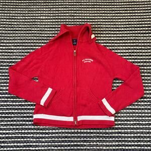 🌿US Polo Association Womens Vintage Red Turtle Neck Zip Up Sweater Jacket L